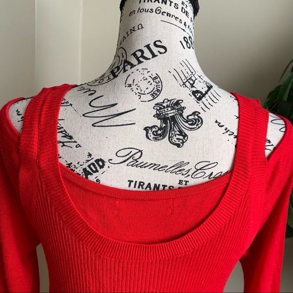 Anthropologie Jamie Open Shoulder Long Sleeve Knit Top Red Sz M - Picture 11 of 14